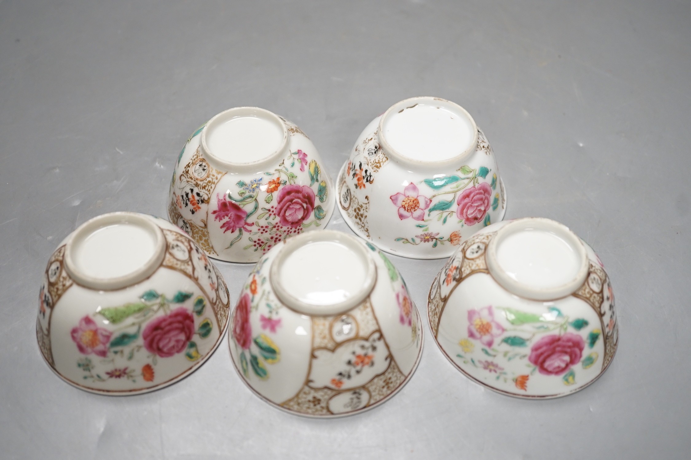 A set of five Chinese famille rose fencai tea bowls, Qianlong period, 4cm high